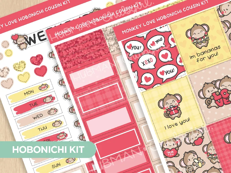 - Dog anti-slip matMonkey Love Theme Hobonichi Cousin Weekly Kit (Set of 3)