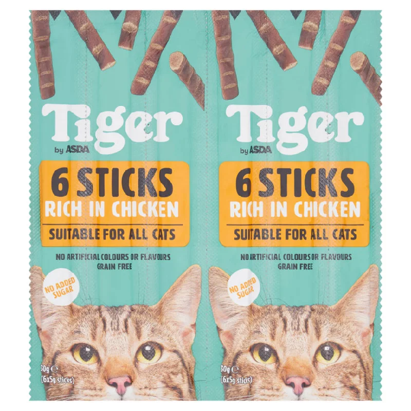 - ​​Christmas pet Christmas clothingTiger by ASDA 6 Sticks Rich In Chicken 6x5g