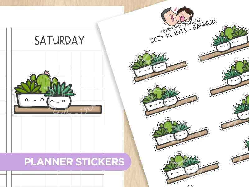 ---Cozy Plants - Banners Planner Stickers