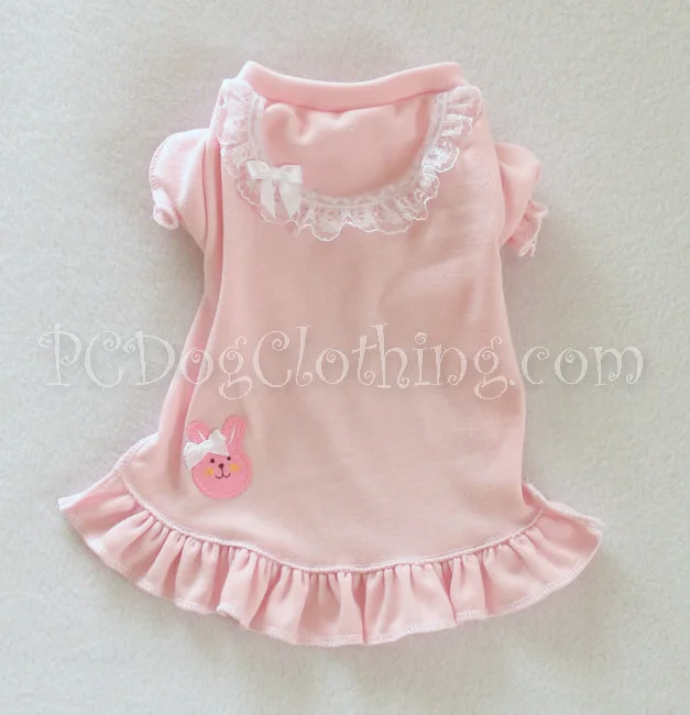 Pet lace clothesPink Bunny Nightgown Short Sleeves