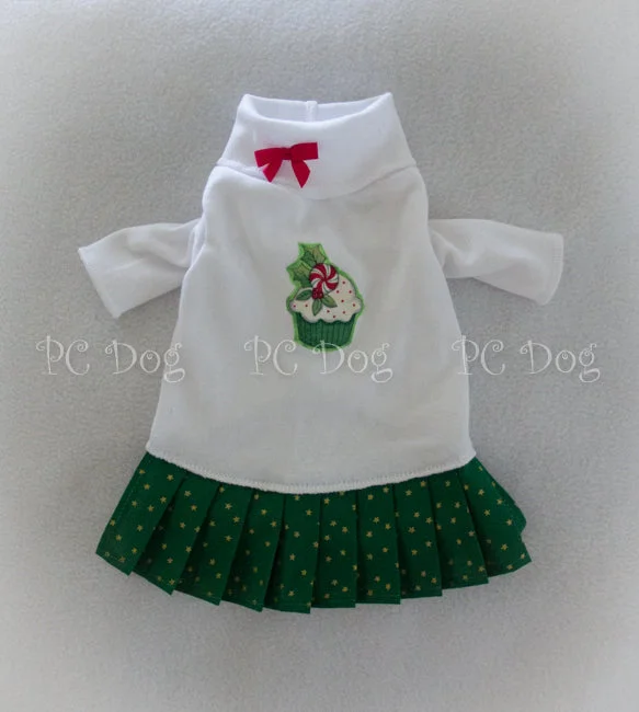 Classification by pet type:Christmas Green Cupcake Turtleneck Shirt Dress