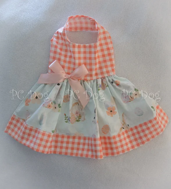 Non-toxic pet clothesCoral Gingham and Bunnies Dress