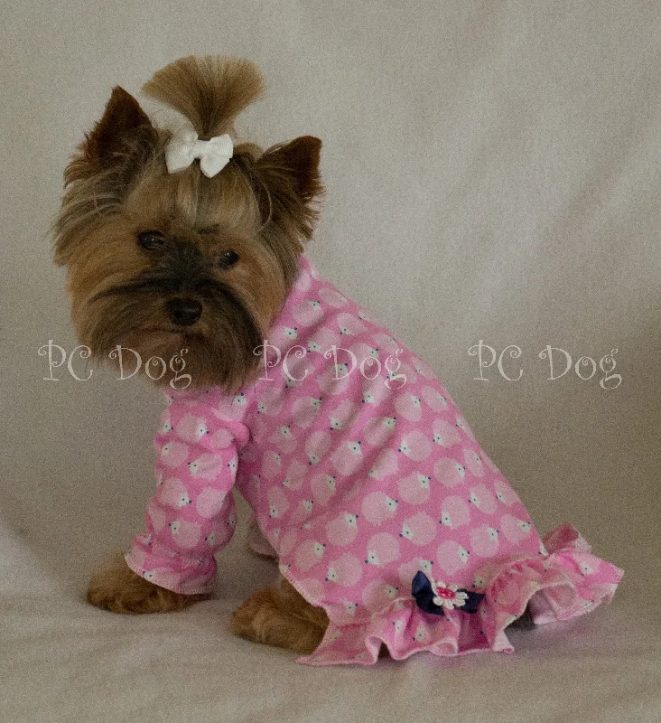 Pet retro style clothesPink Hedgehog Nightgown Long Sleeves