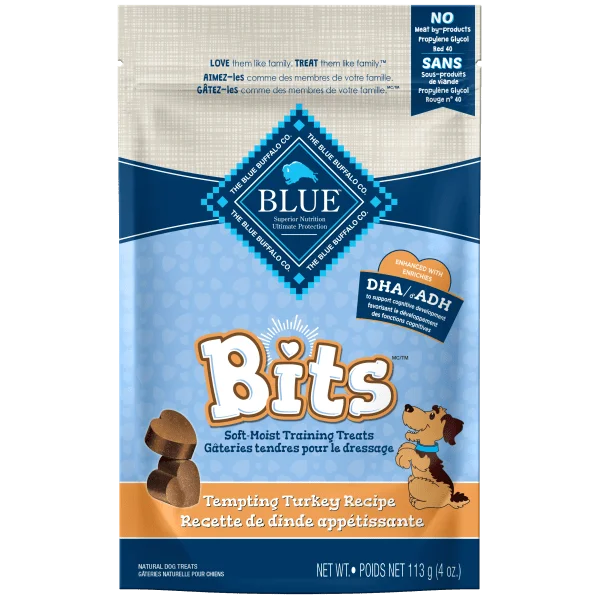 - Natural ingredient dog foodBLUE Bits Soft-Moist Training Treats; Tempting Turkey Recipe, 4 oz